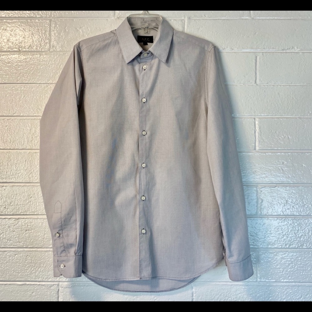 A.P.C. Gray blouse w/detachable collar, EUC, sz M French designer. APC